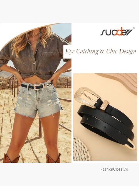 Western Skinny Leather Belt with Carved Buckle for Women 0.8\